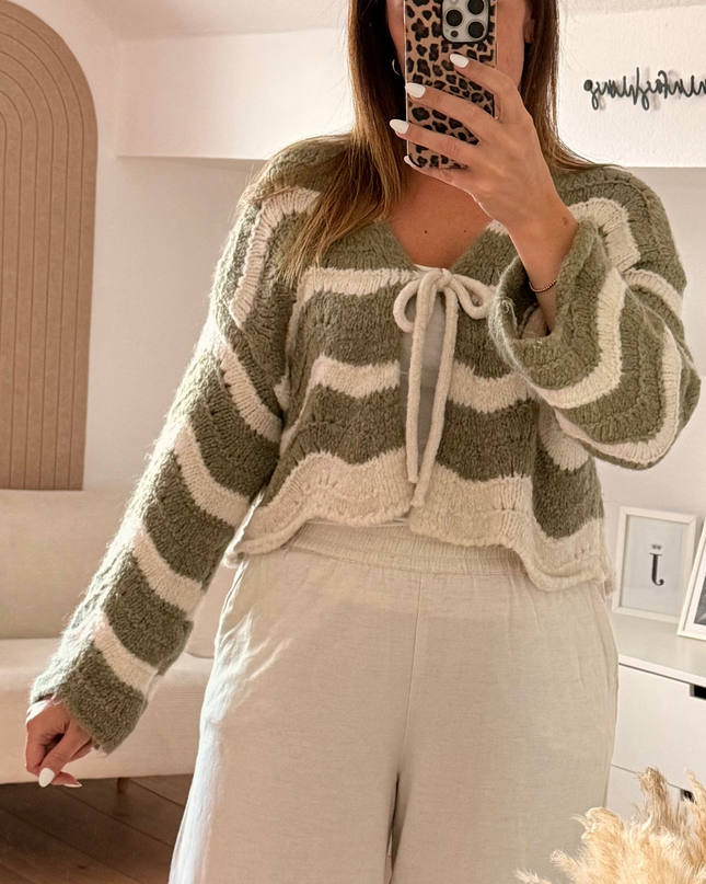 Gestreifter Schleifen Cardigan