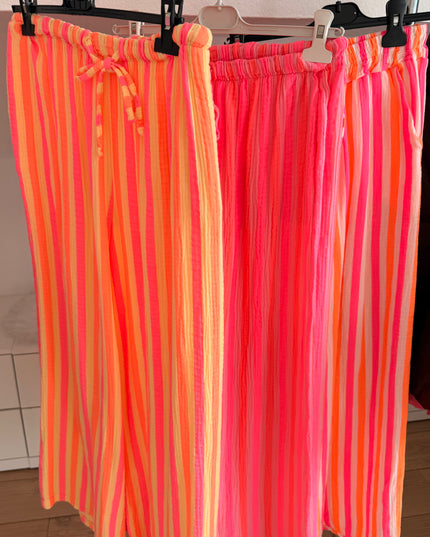 Gestreifte Sommer-Musselin- Hose