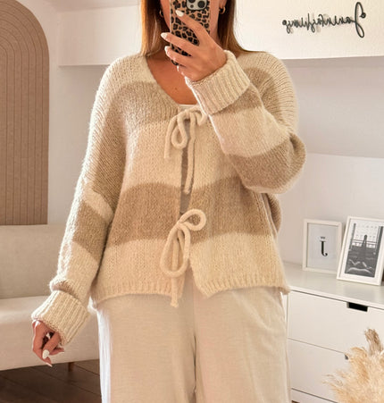 Gestreifter Cardigan mit Schleife