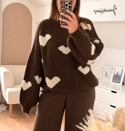 Herzpullover in braun