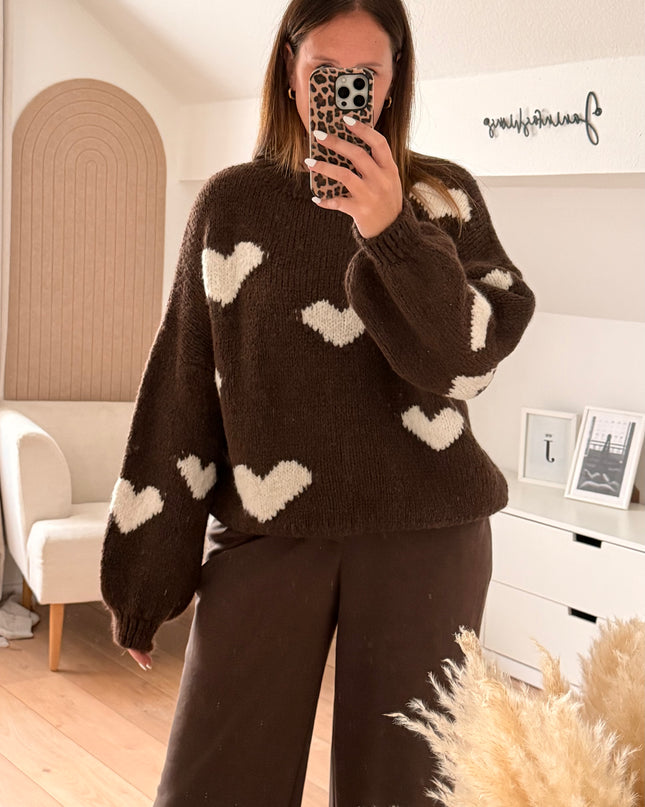 Herzpullover in braun