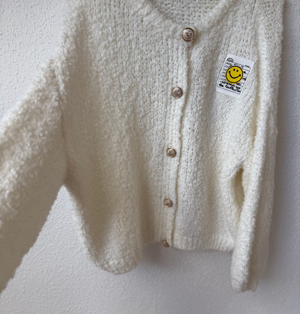 Oversize Cardigan Smiley weiß