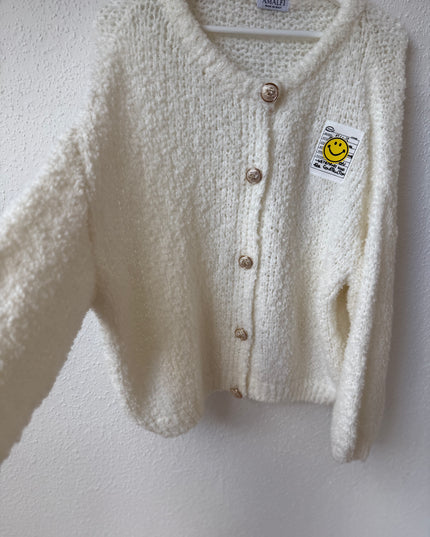 Oversize Cardigan Smiley weiß