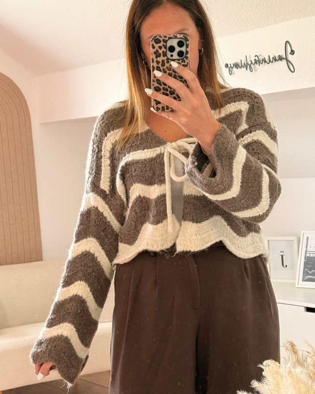 Gestreifter Cardigan mit Schleife