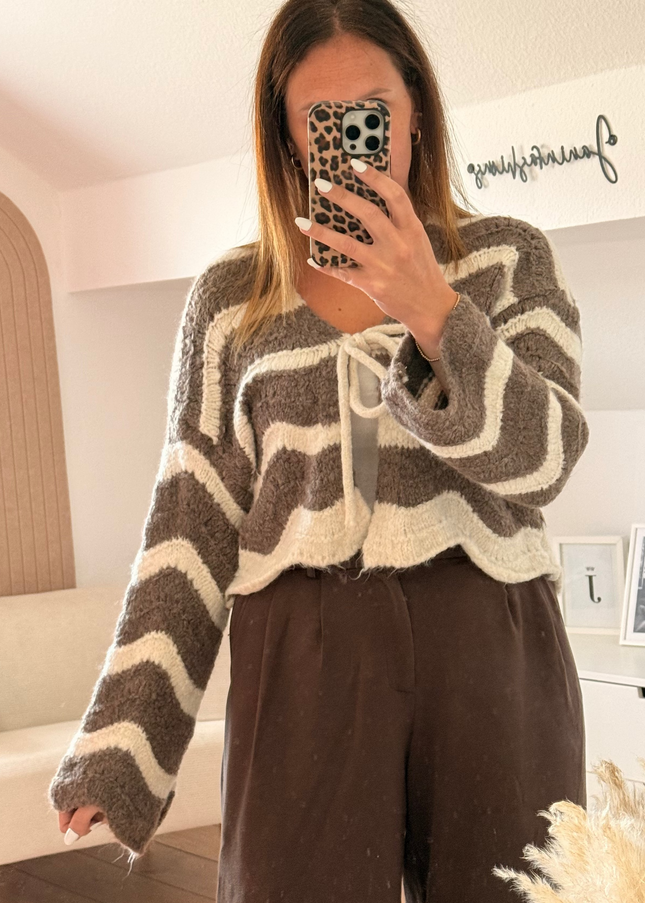 Gestreifter Cardigan mit Schleife