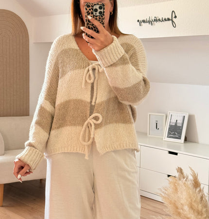 Gestreifter Cardigan mit Schleife