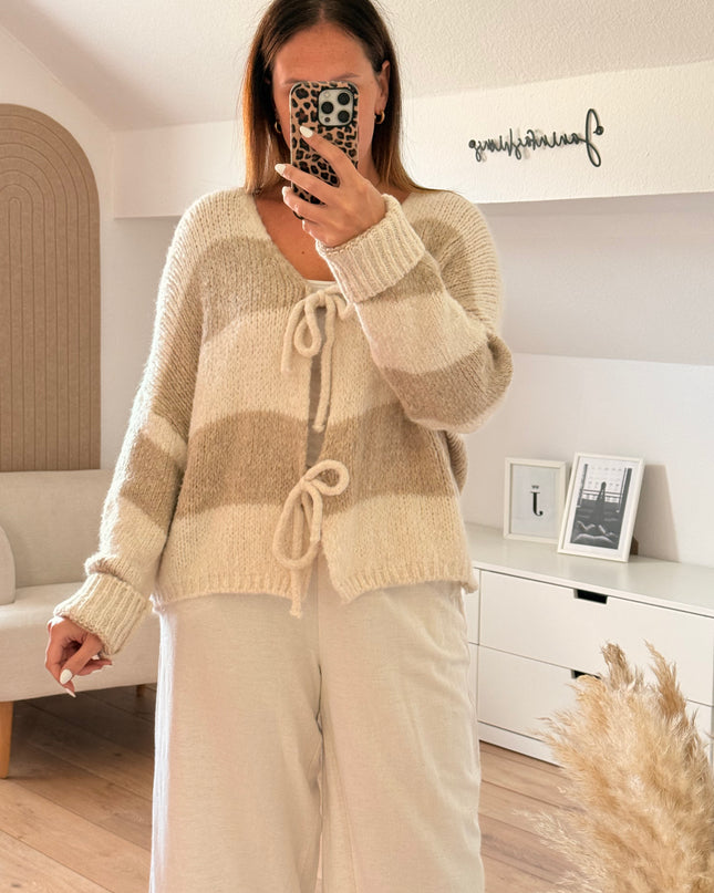 Gestreifter Cardigan mit Schleife