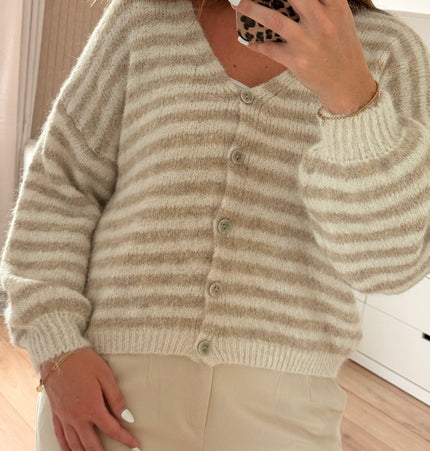 Strickjacke V-Ausschnitt gestreift