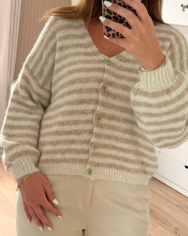 Strickjacke V-Ausschnitt gestreift