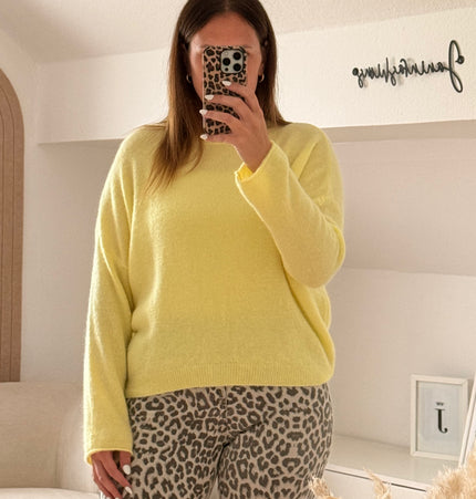 Weicher Pullover ,,Baby Alpaca“ Umschlagarm gelb