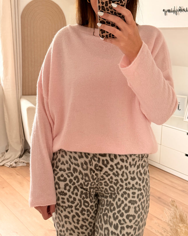 Weicher Pullover ,,Baby Alpaca“ Umschlagarm rosa