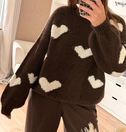 Herzpullover in braun