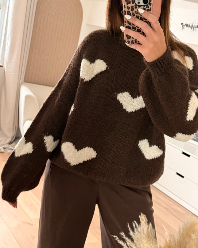 Herzpullover in braun