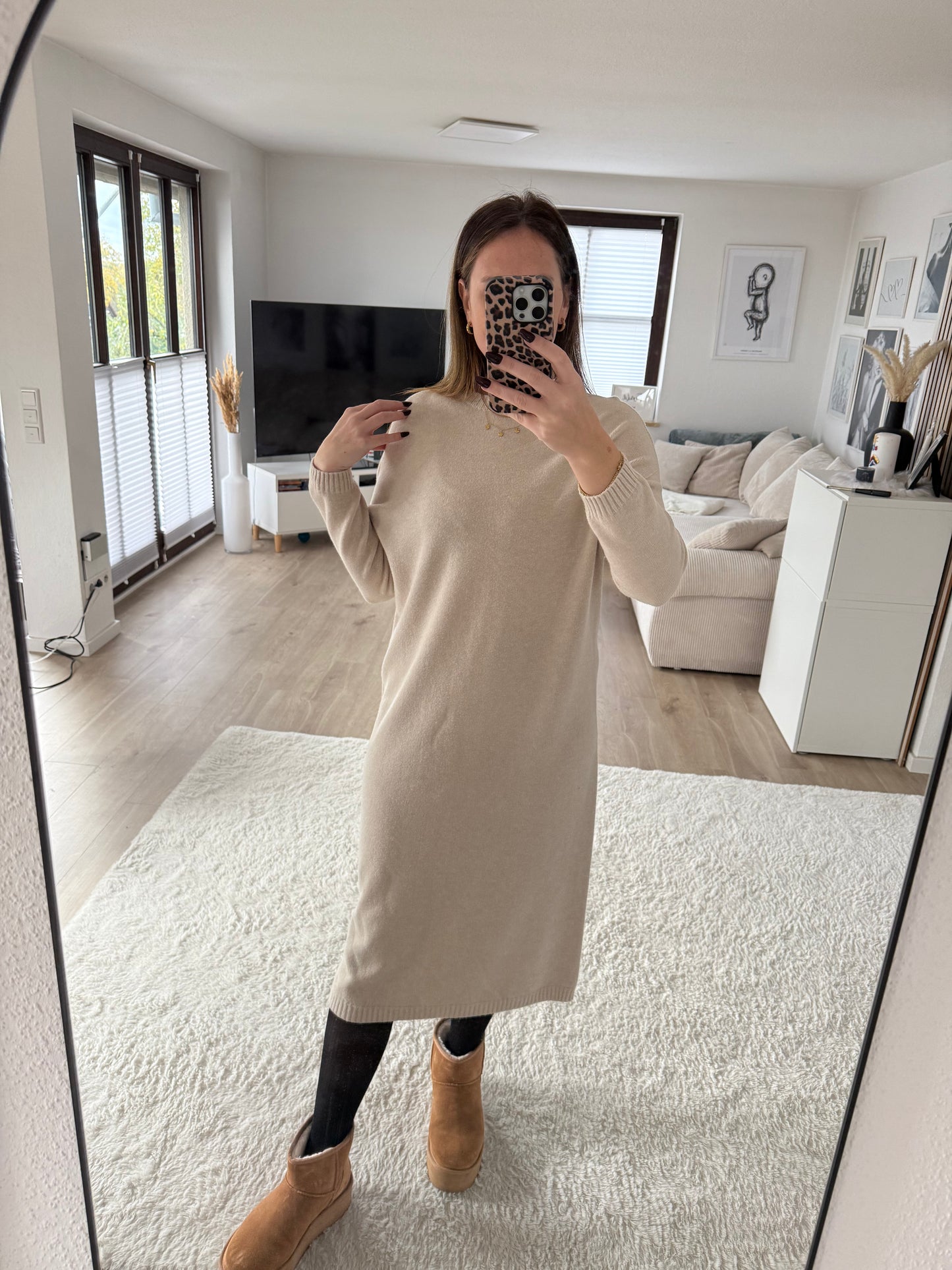 Long Strickkleid beige