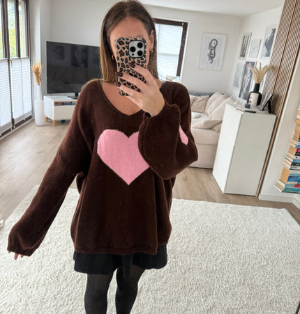 Herzpullover braun