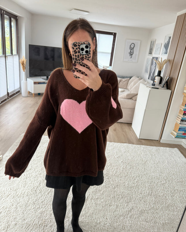 Herzpullover braun