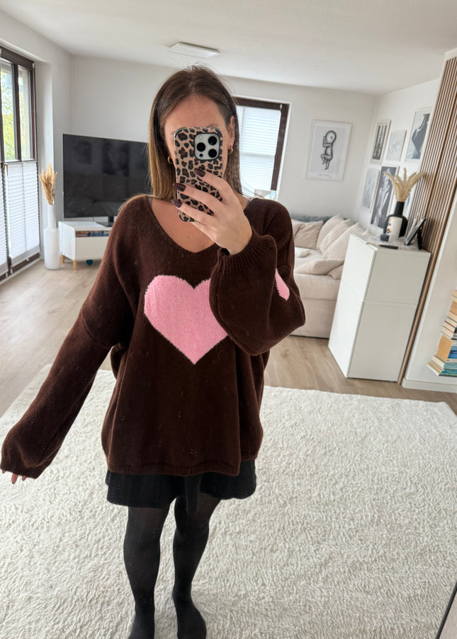 Herzpullover braun