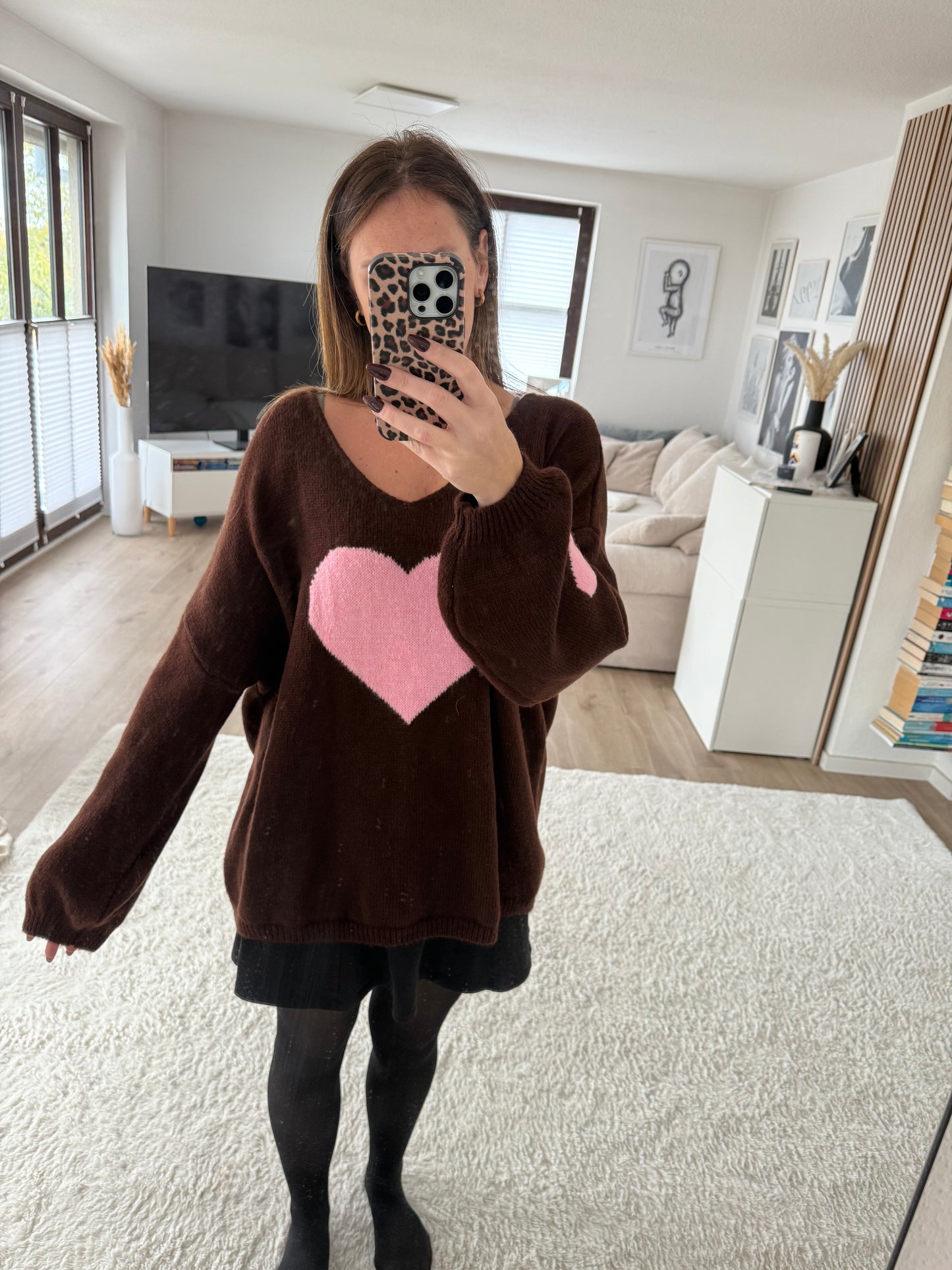 Herzpullover braun