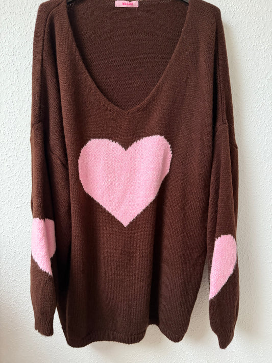 Herzpullover braun