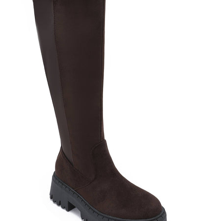 Damen Stretch-Stiefel Wildleder-Effekt  Braun
