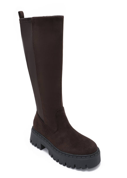 Damen Stretch-Stiefel Wildleder-Effekt  Braun