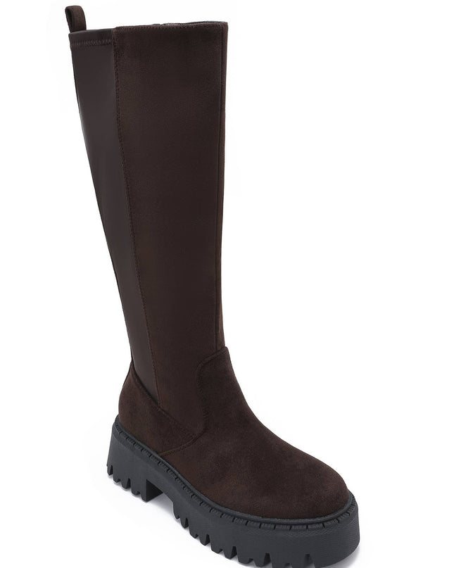 Damen Stretch-Stiefel Wildleder-Effekt  Braun
