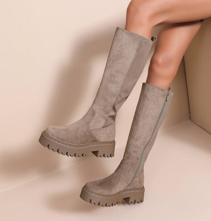 Damen Stretch-Stiefel Wildleder-Effekt  Taupe