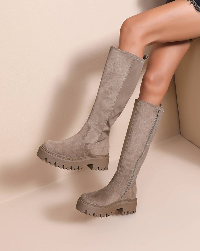 Damen Stretch-Stiefel Wildleder-Effekt  Taupe