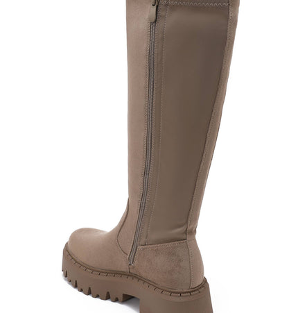 Damen Stretch-Stiefel Wildleder-Effekt  Taupe