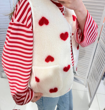 Cardigan mit verspieltem Herzmuster: Blanc / TU