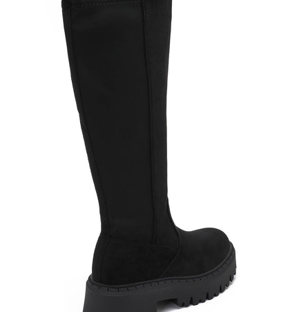 Damen Stretch-Stiefel Wildleder-Effekt  schwarz
