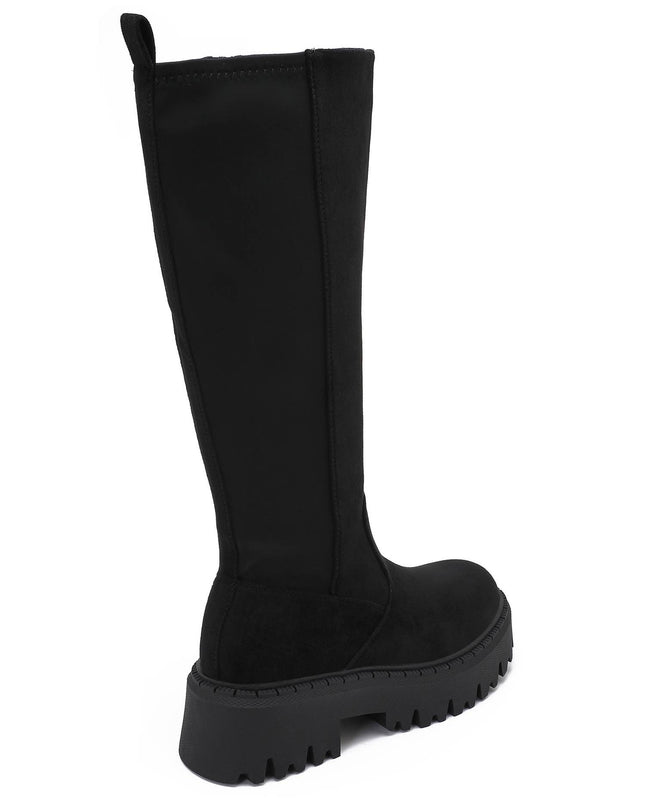 Damen Stretch-Stiefel Wildleder-Effekt  schwarz