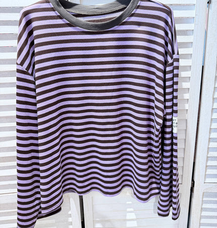 Gestreiftes Viskose-T-Shirt: Schokolade / SIE
