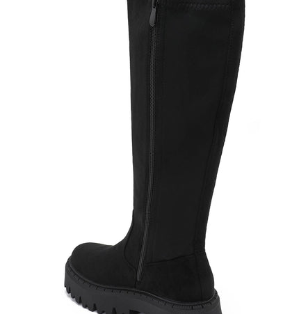 Damen Stretch-Stiefel Wildleder-Effekt  schwarz