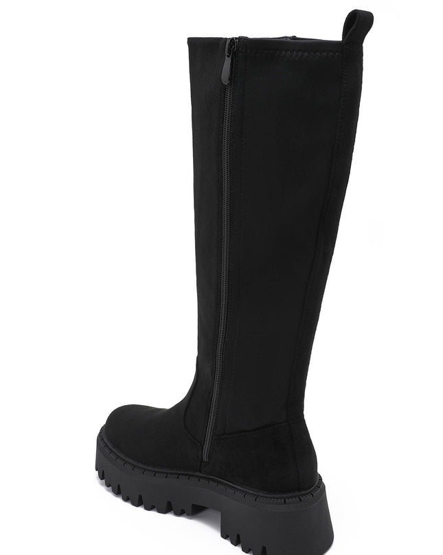 Damen Stretch-Stiefel Wildleder-Effekt  schwarz