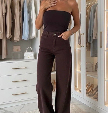 Wide-Leg-Hose: Braun