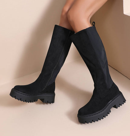 Damen Stretch-Stiefel Wildleder-Effekt  schwarz