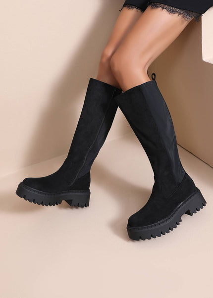 Damen Stretch-Stiefel Wildleder-Effekt  schwarz