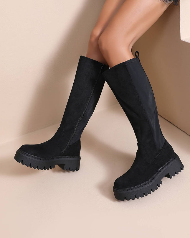 Damen Stretch-Stiefel Wildleder-Effekt  schwarz